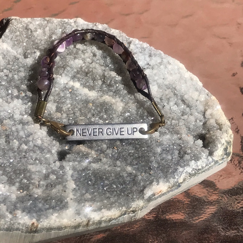 Never give up amethyst bracelet